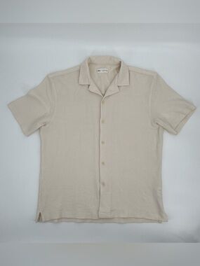 Zara Men's Short-Sleeve Button-Down Textured Shirt in Cream